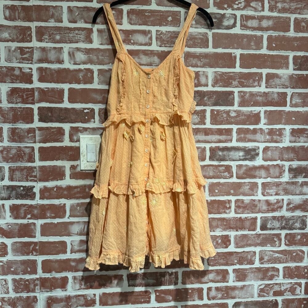 Free People Peach Polka Dot Mini Trapeze Slip Dress XS Embroidered